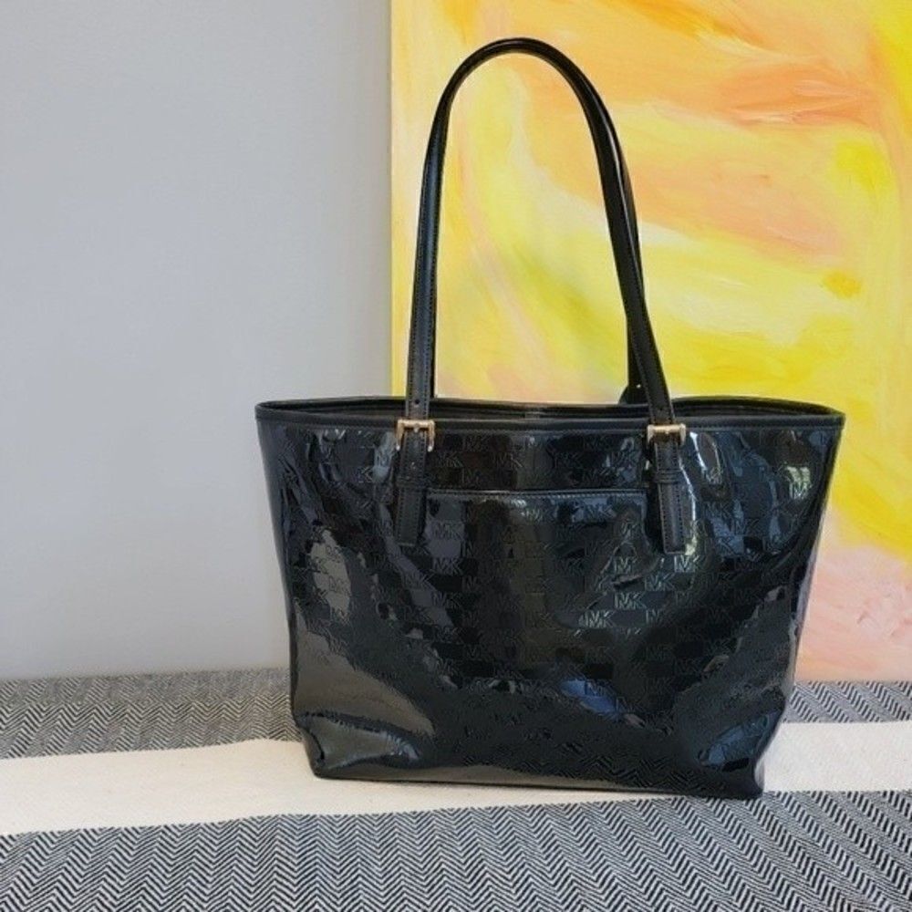 Michael KORS Jet Set Travel Carryall Tote Black Patent Leather MK - Picture 4 of 14